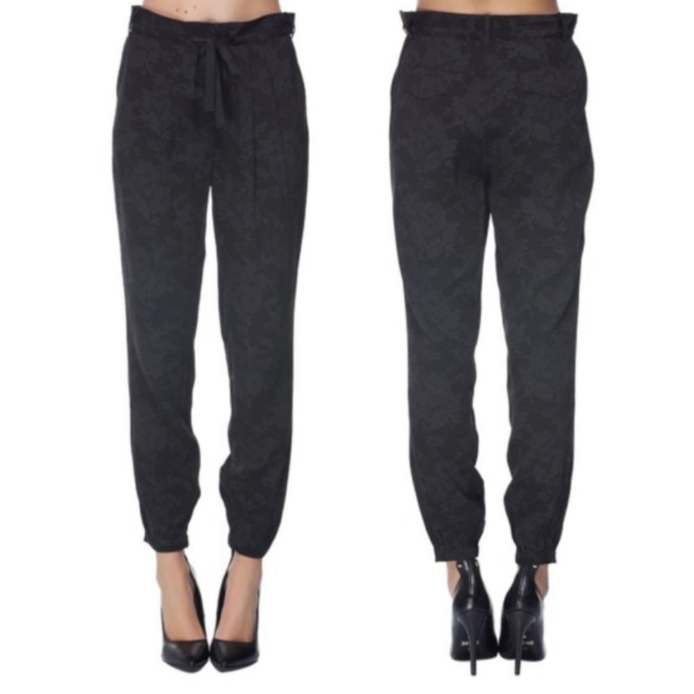 Tibi Black Floral Print Woven Pants